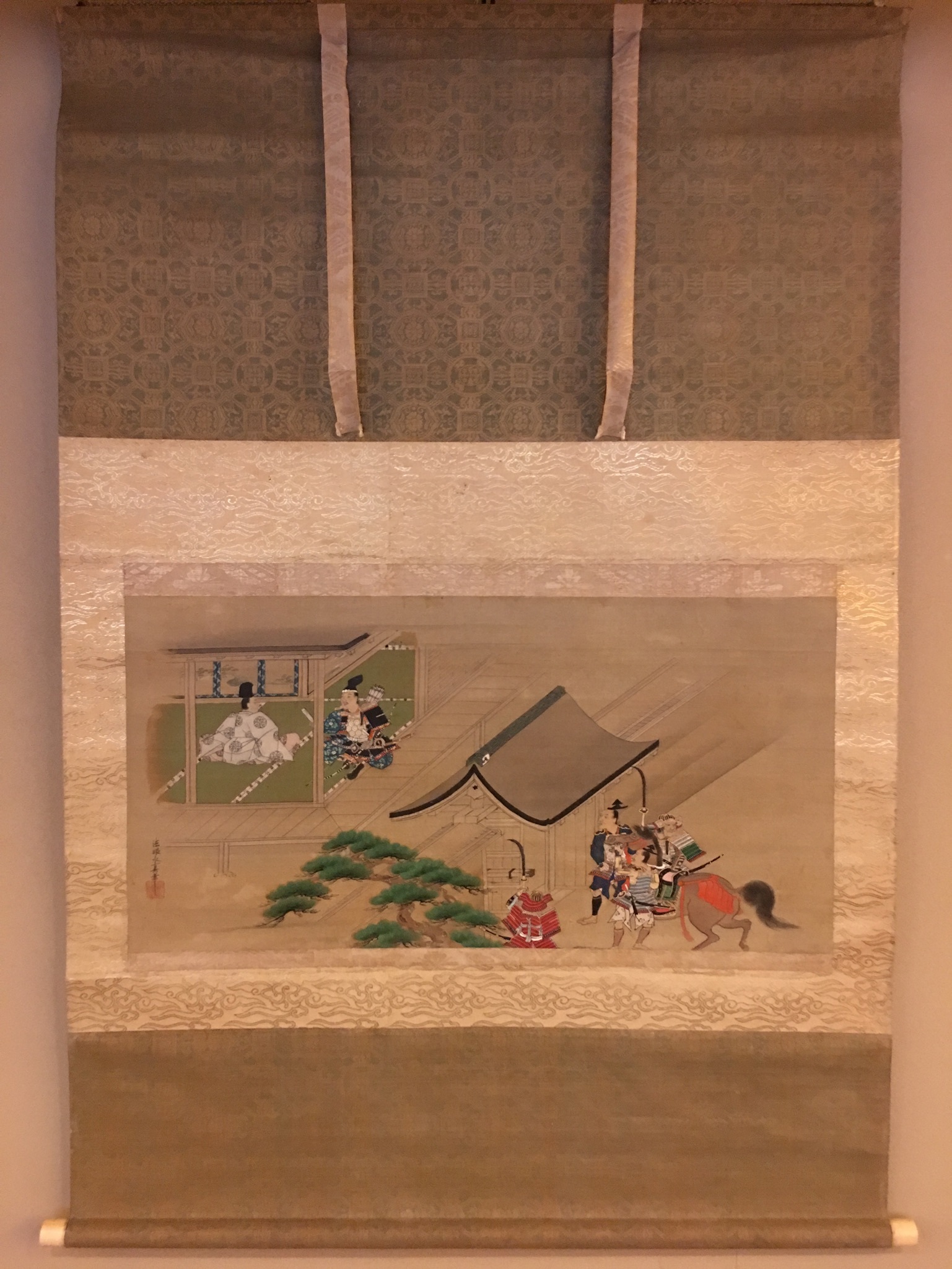 日本在庫狩野安信　『双鶴之図』　紙本　掛軸　no172 花鳥、鳥獣