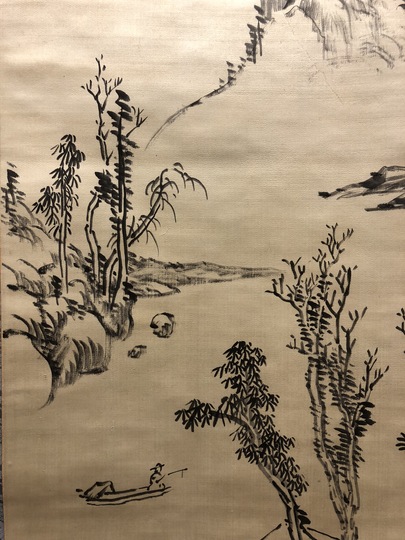 通常販売B06900 野呂介石 秋景山水図 近代美術館出品作：真作 山水、風月