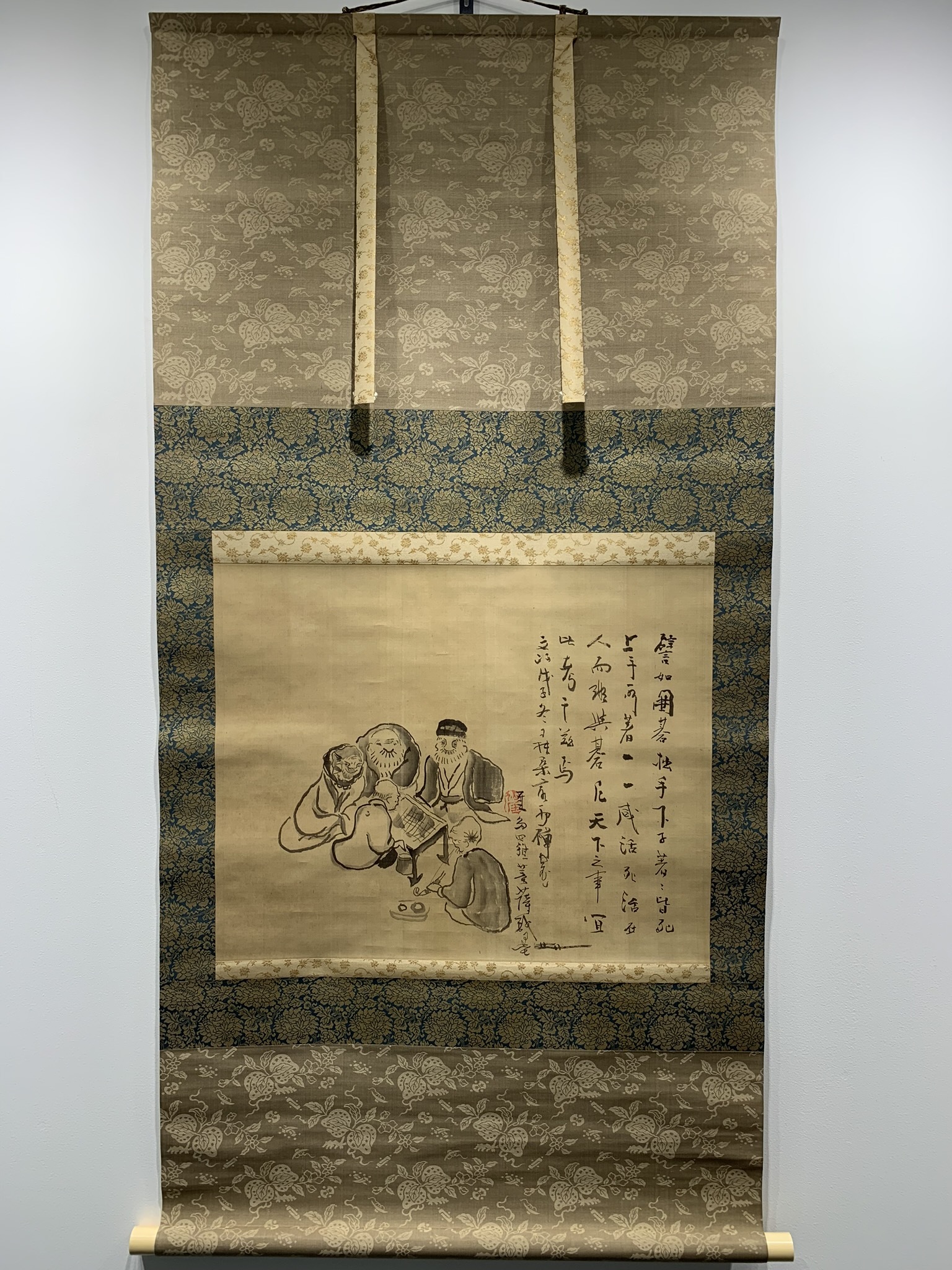 松村景文自筆『月に菊図』横物掛軸 江戸後期 - 絵画/タペストリ