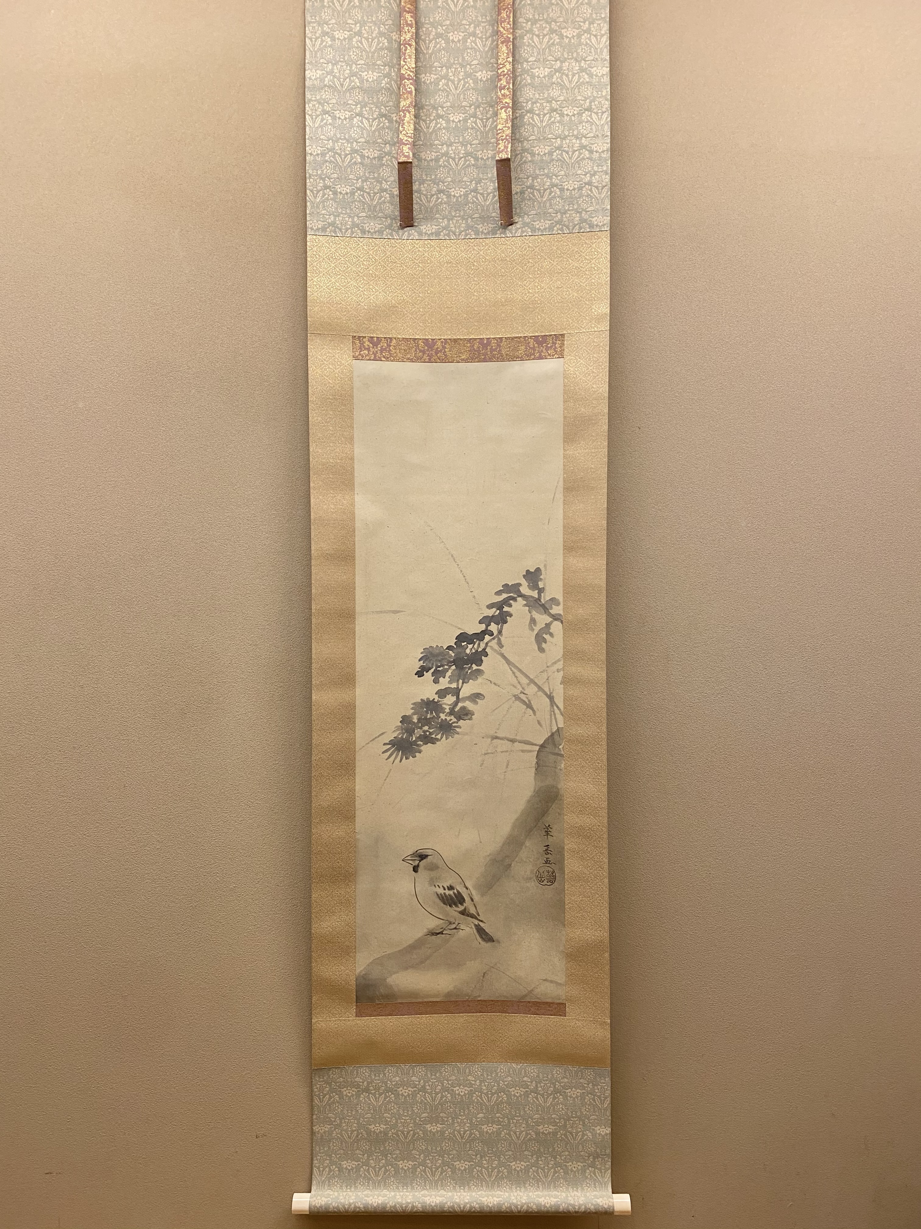 村上華岳 菊に鳥｜古美術・掛け軸の販売・買取・鑑定-松本松栄堂