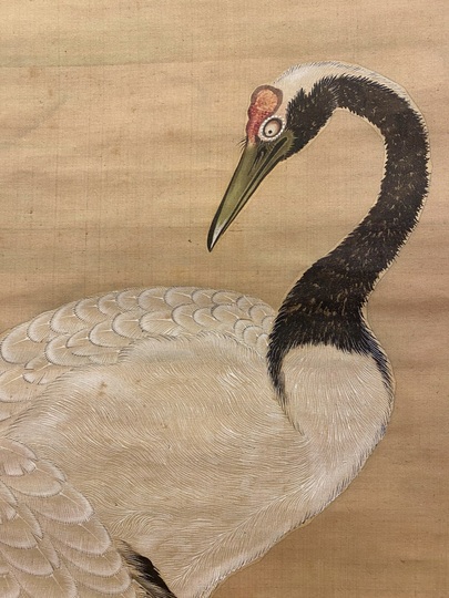 【特注製作】三浦紫エン　『親子鶴・鶴亀之図』　双幅掛軸　古画　no88 花鳥、鳥獣