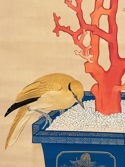 松村景文 珊瑚黄鳥｜古美術・掛け軸の販売・買取・鑑定-松本松栄堂